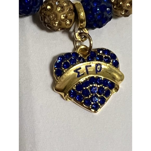 Sigma Gamma Rho Beaded Bling Elastic Heart Charm Bracelet - Picture 9 of 10
